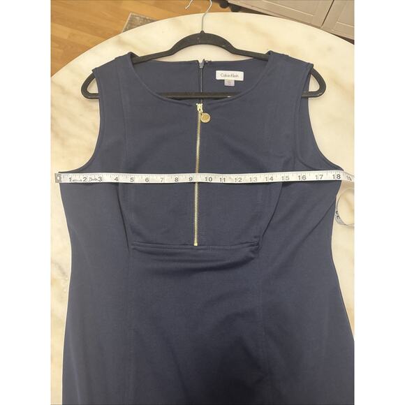 Calvin Klein Navy Blue Sheath Dress Women’s Size 14 Zip Front Sleeveless - Picture 6 of 6